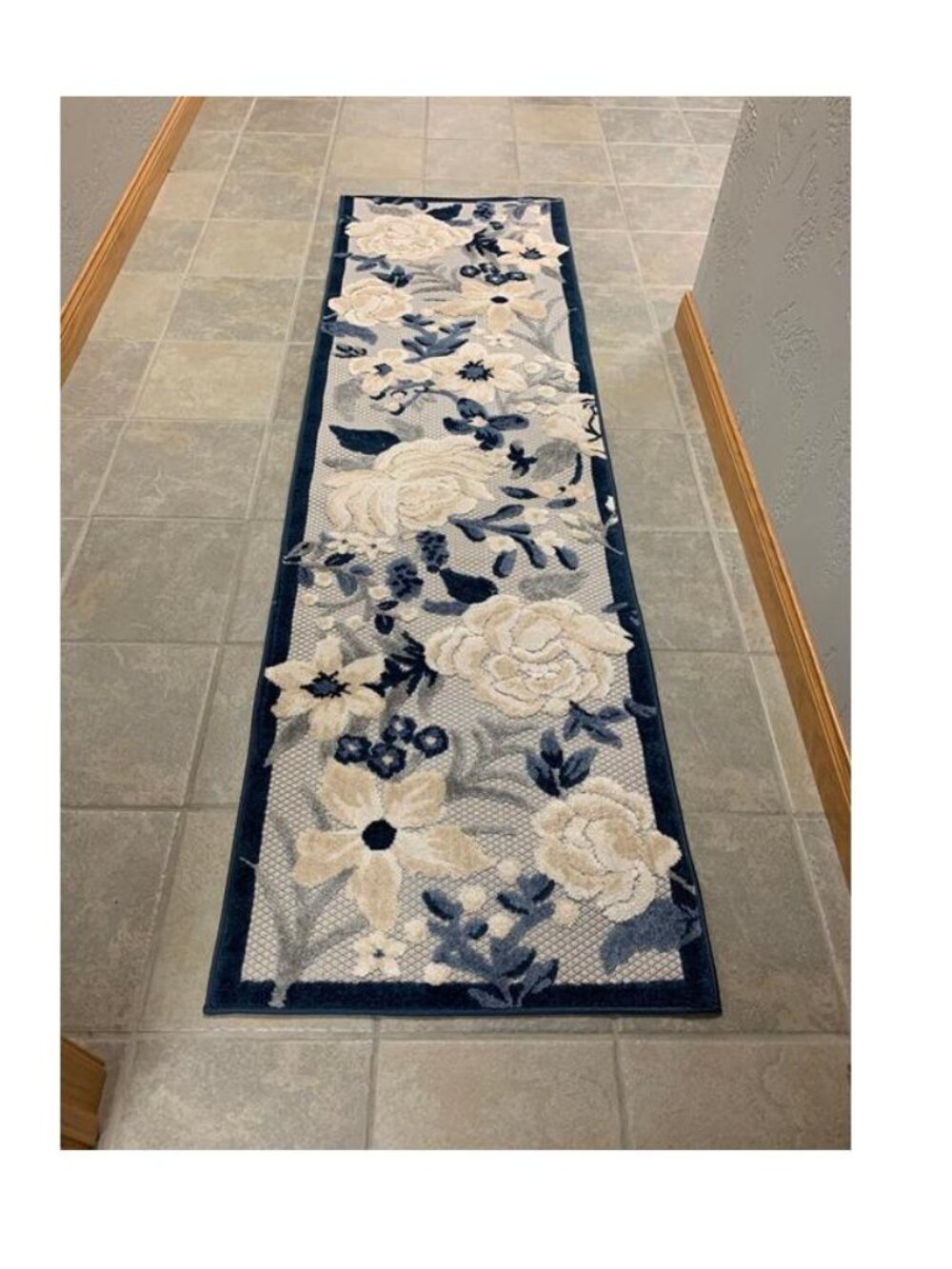 Nourison Romantic Garden Indoor/Outdoor Runner Rug 2'2" x 7'6" Blue Grey